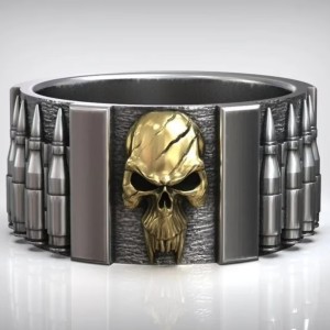 Skull ring met kogelriem - 925 zilver
