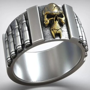 Skull ring met kogelriem - 925 zilver