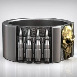 Skull ring met kogelriem - 925 zilver