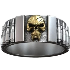 Skull ring met kogelriem - 925 zilver