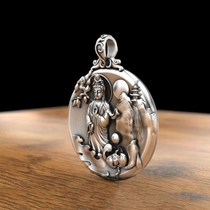 Ronde Lotus Avalokitesvara Hanger – 999 Zilver